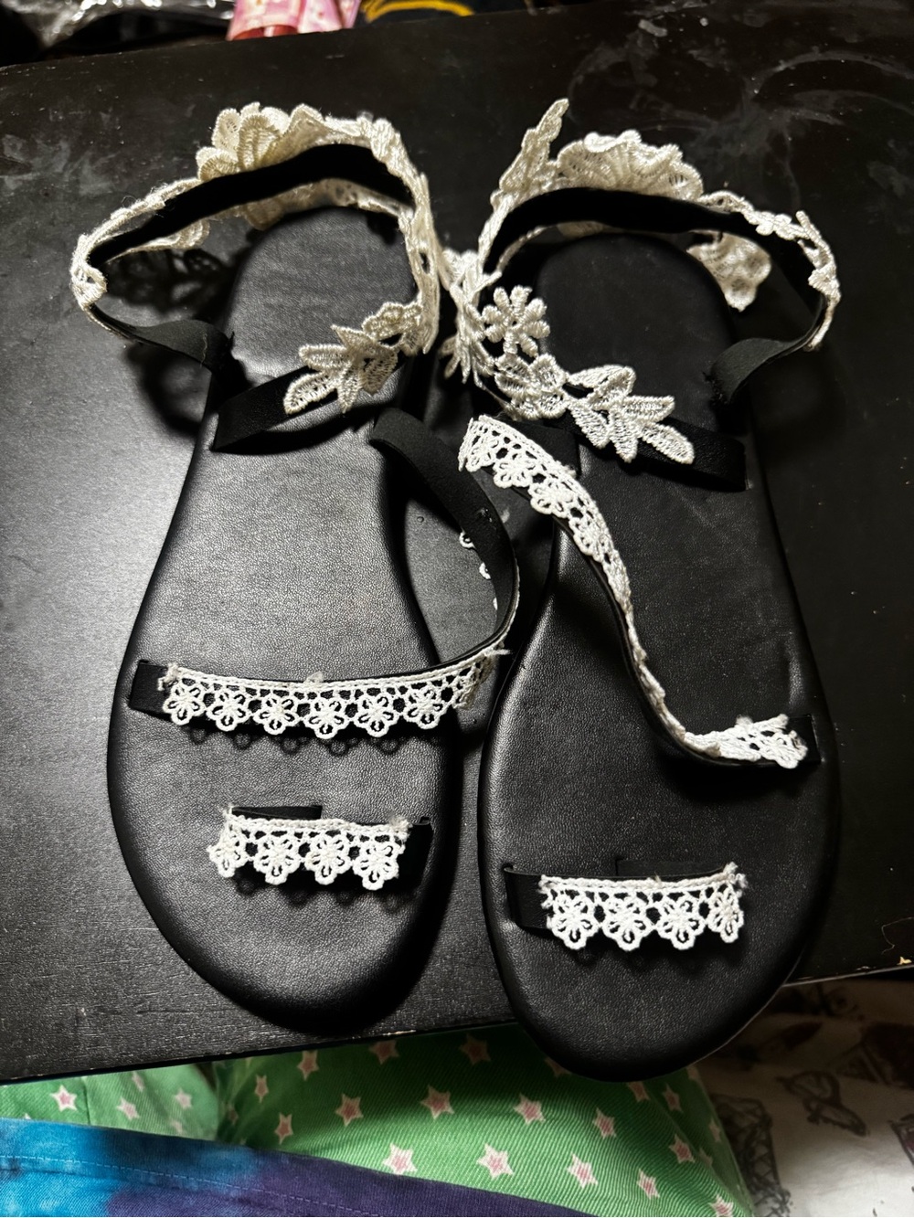 Black Lace Strap Women's Sandals